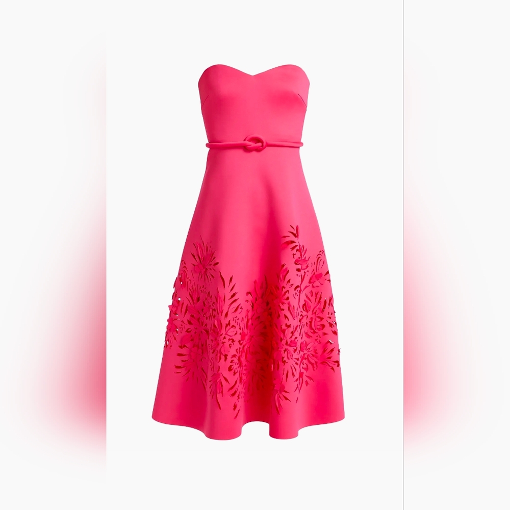 Badgley Mischka Strapless Fuchsia A-Line Dress with Laser Floral Skirt
